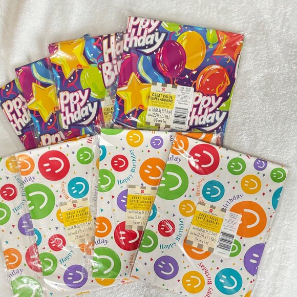 Vtg Smile Balloons Birthday Gift Wrap NOS Sealed American Greetings - Picture 1 of 5